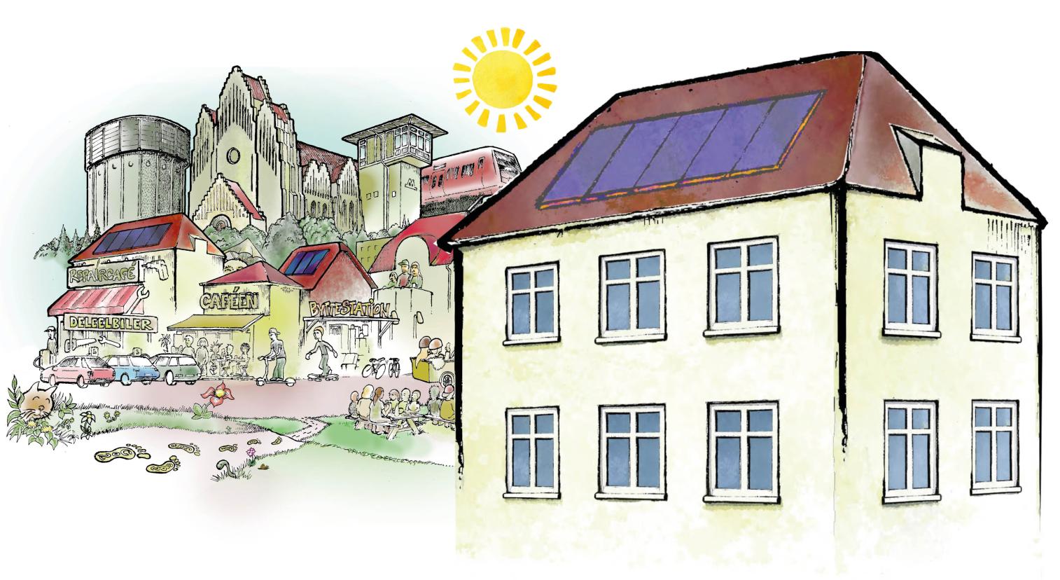 Tegning af de tre bydele